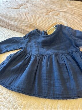 Boy + Girl Blue Long-Sleeve Gathered Dress